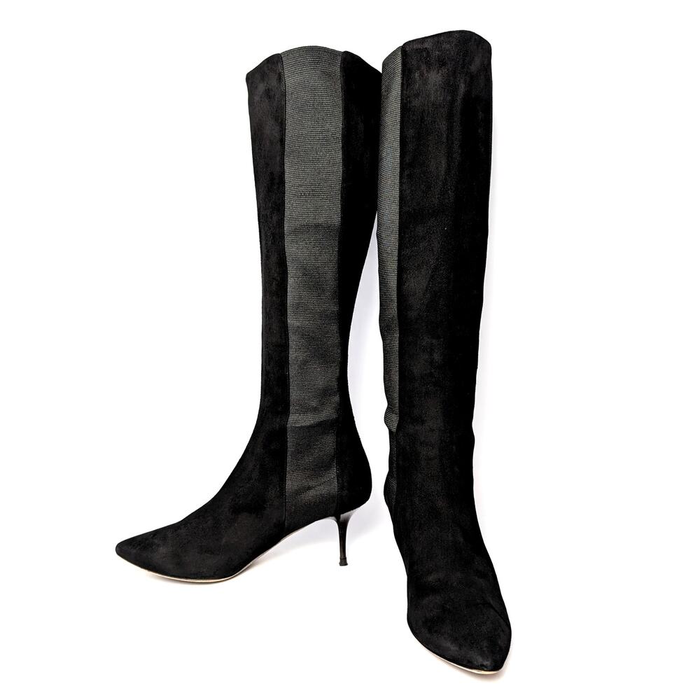 Jimmy Choo Faith 85 Black Suede Stretch Knee-High Boots
